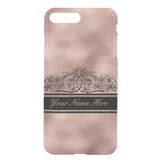 Black Floral Frame on Rose Gold Metal Gradient Uncommon iPhone Case (Back)