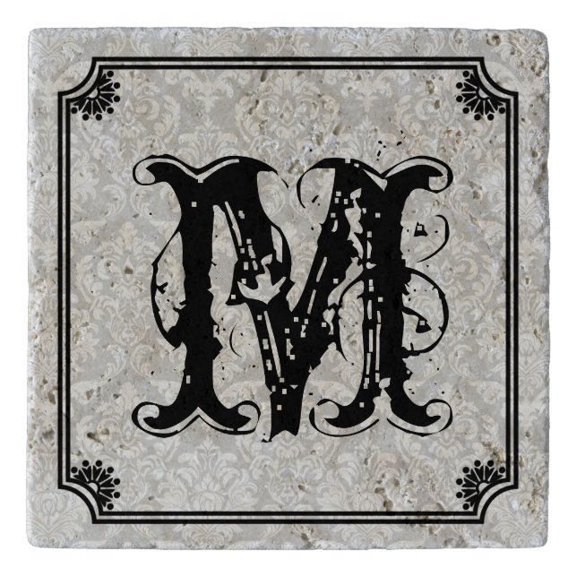 Black Floral Frame Oversized Monogram Trivet (Front)