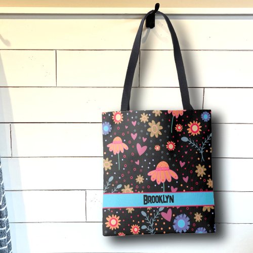 Black Floral Fun Boho Inspirivity Tote Bag