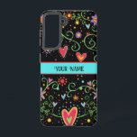 Black Floral Fun Whimsical Hearts Personalized Samsung Galaxy S21 Case<br><div class="desc">This cheerful Inspirivity cell phone case will be the perfect addition to your phone. Change the personalized area with your name or favorite quote. Never misplace your phone again with this trendy case. The fun floral and heart illustration adds an artistic and stylish modern feel to your phone. For more...</div>