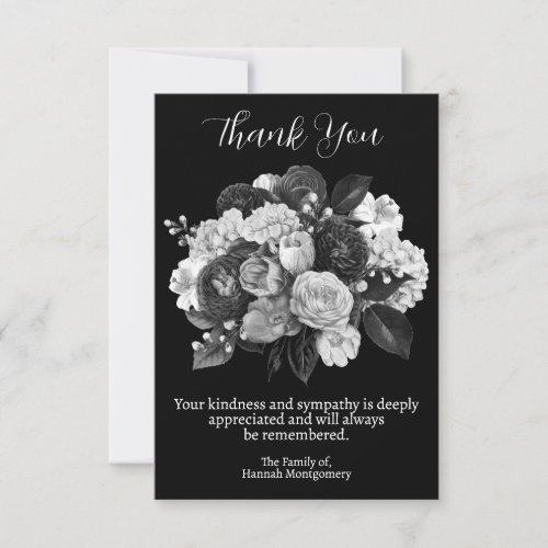 Black Floral Funeral and Sympathy Thank You