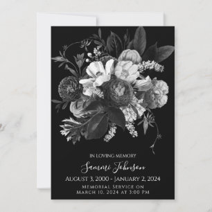 Black Floral Funeral Memorial Announcment Invitation