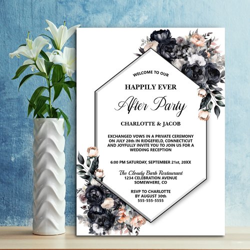 Black Floral Geometric Elopement Wedding Reception Invitation