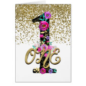 Black Floral Gold Glitter ONE 1 1st Birthday Party (Front)