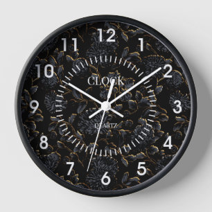 Black Floral Gold Moonlight Modern White Dial Clock