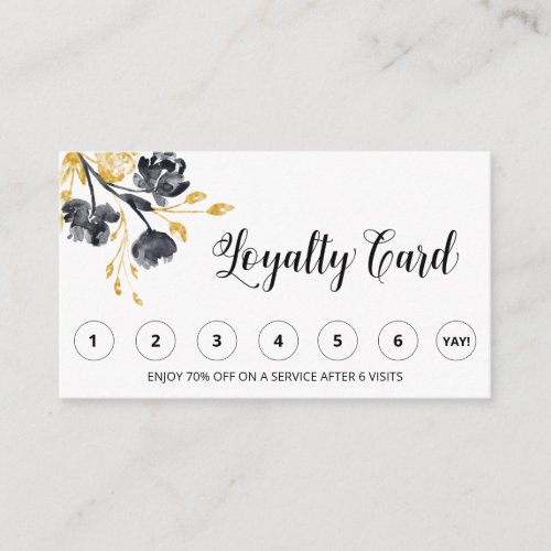  Black  FLORAL Gold QR LOGO Rewards Thank you Loyalty Card