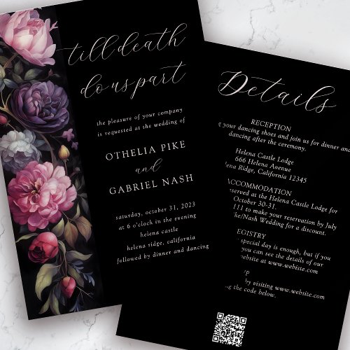 Black Floral Gothic All in One QR Code Wedding Invitation