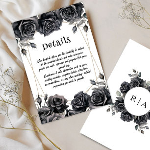 Black Floral Gothic Wedding Details Cards
