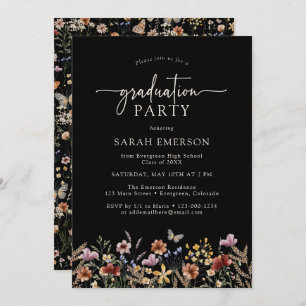 Black Floral Graduation Invitation