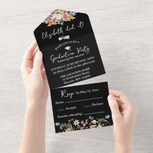 Black Floral Graduation Party All in One All In One Invitation