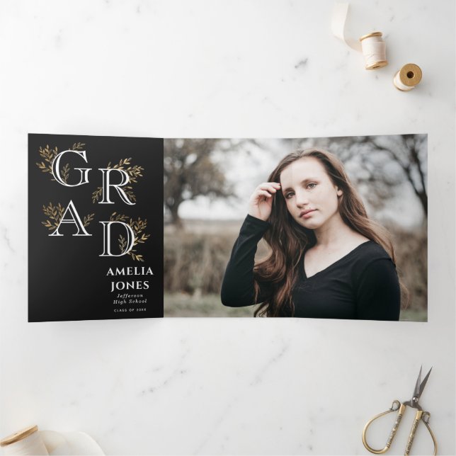Black Floral Graduation Photo Announcement (Inside)