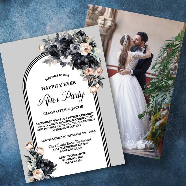 Black Floral Grey Arch Wedding After Party Invitation (Creator Uploaded)