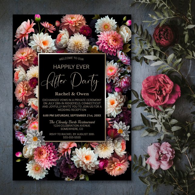 Black Floral Happily Ever After Wedding Reception Invitation (Creator Uploaded)