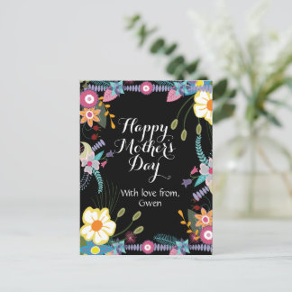 Black floral happy mother's day Postcard