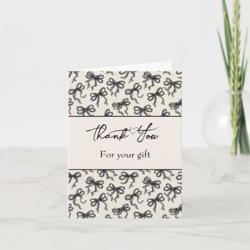 Black Floral Heart Faux Lace Bows Thank You Card
