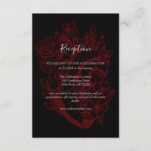 Black Floral Heart Handfasting Wedding Reception E Enclosure Card