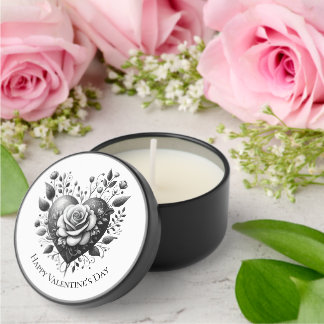 Black  Floral Heart Valentine's Day Mini Candle Favors