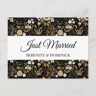 Black Floral Just Married Wedding Announcement