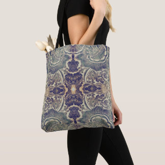 Black floral kaleidoscope tote bag