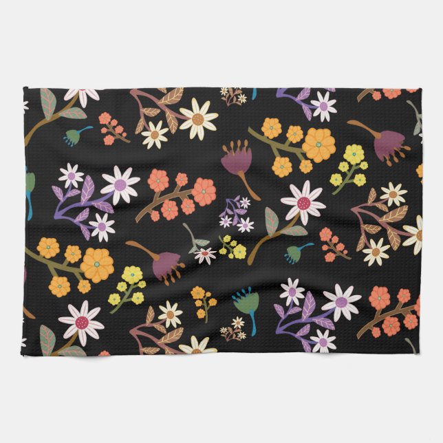 Black Floral  Kitchen Towel (Horizontal)