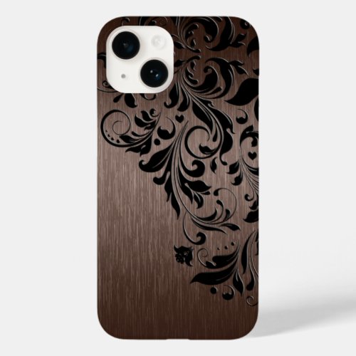 Black Floral Lace Brown Metallic Background Case_Mate iPhone 14 Case