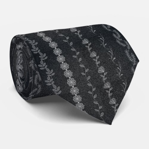 Black Floral Lace Fashion Designer Texture Neck Tie