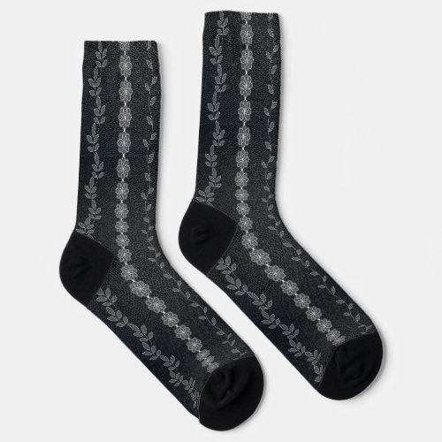 Black Floral Lace Fashion Designer Texture Socks