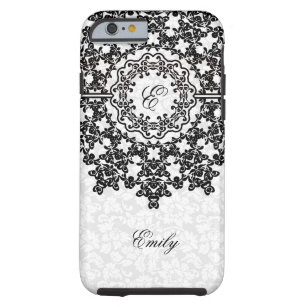 Black Floral Lace White Damasks Monogramed Tough iPhone 6 Case