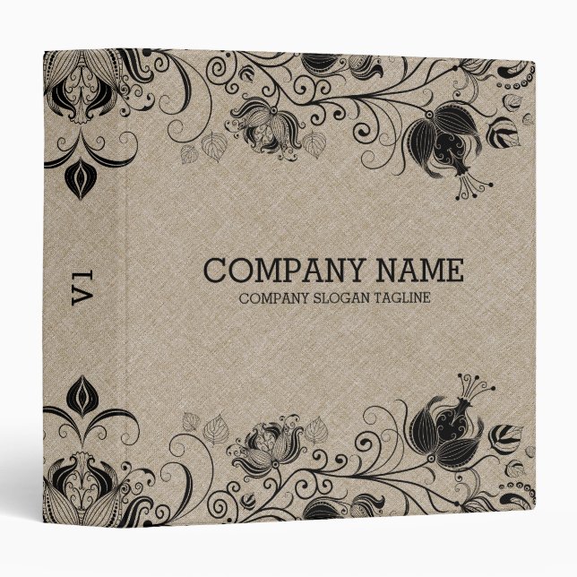 Black Floral Lace With Beige Linen Texture Binder (Front/Spine)