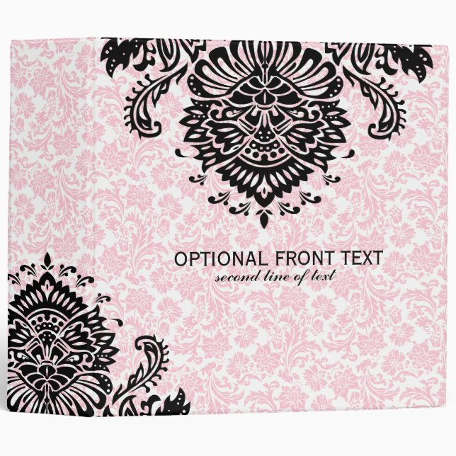 Black Floral Lace With Pink Damasks Background Binder (Front/Spine)