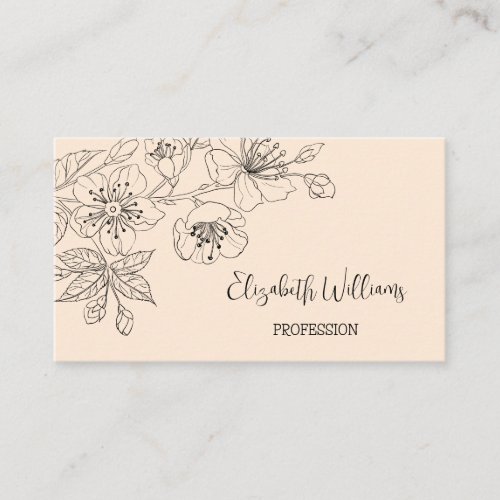 Black Floral Line Art Botanical Cream Script Type Business Card