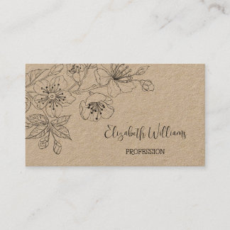 Black Floral Line Art Botanical QR-Code Business Card
