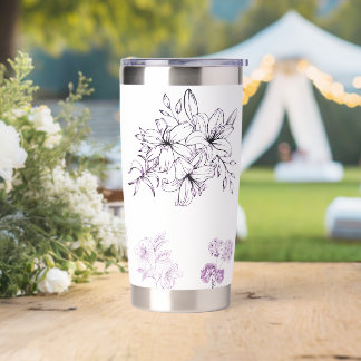 Black Floral Line Art Purple Tumbler
