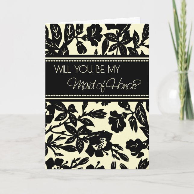 Black Floral Maid of Honor Invitation Card (Front)
