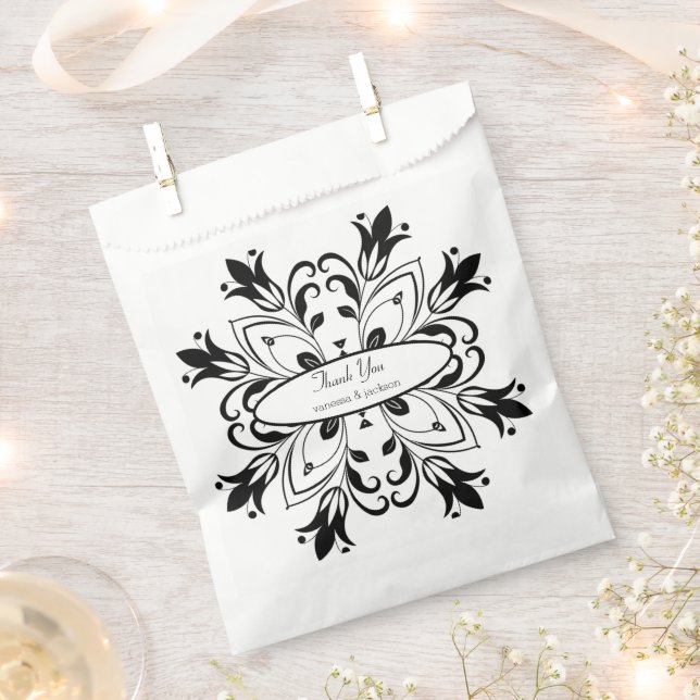Black Floral Mandala Favor Bag (Clipped)