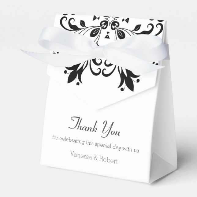 Black Floral Mandala Favor Boxes (Front Side)