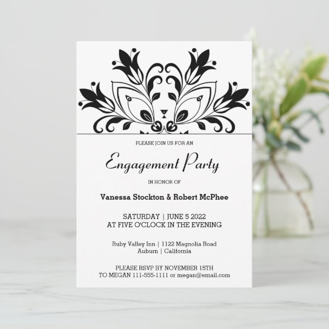 Black Floral Mandala Invitation (Standing Front)