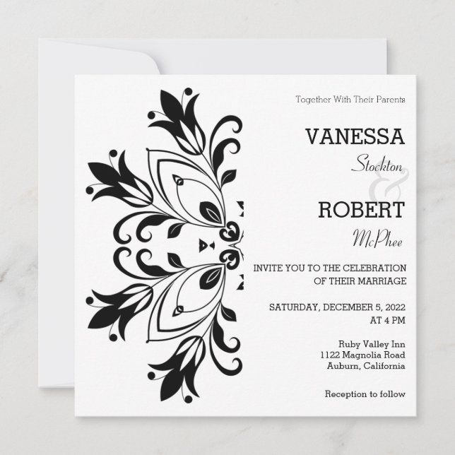 Black Floral Mandala Invitation (Front)
