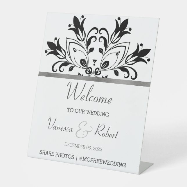 Black Floral Mandala Pedestal Sign (Front)
