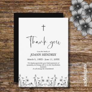 Black Floral Memorial Thank you Card