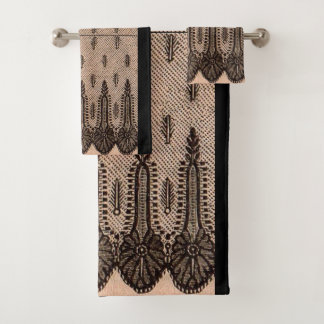 black floral mesh print bath towel set