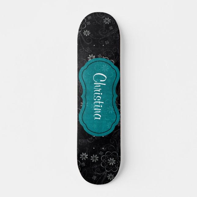 Black Floral Mini Skateboard Deck (Front)