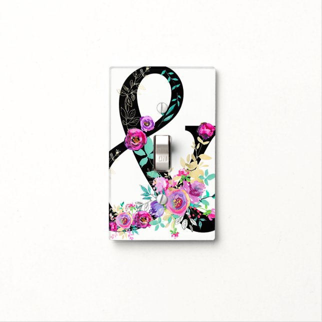 Black Floral Modern Ampersand Chic Rustic Country Light Switch Cover (In Situ)