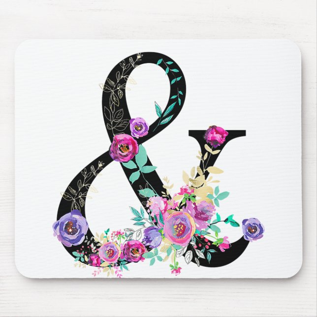 Black Floral Modern Ampersand Chic Rustic Country Mouse Pad (Front)