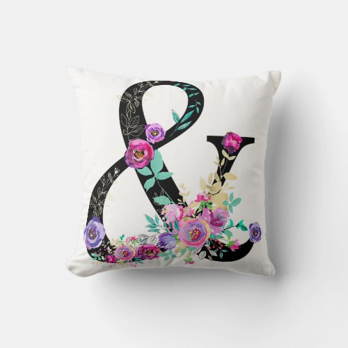 Black Floral Modern Ampersand Chic Rustic Country Throw Pillow
