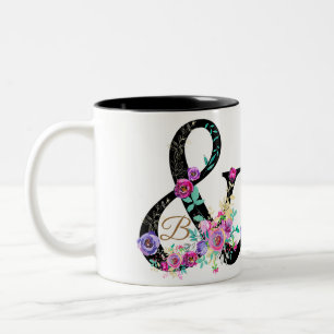 Black Floral Modern Ampersand Chic Rustic Country Two-Tone Coffee Mug
