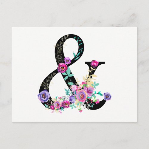 Black Floral Modern Ampersand Chic Save the Date Announcement Postcard