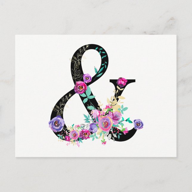 Black Floral Modern Ampersand Chic Save the Date Announcement Postcard (Front)