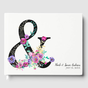 Black Floral Modern Ampersand Chic Spring Wedding Guest Book