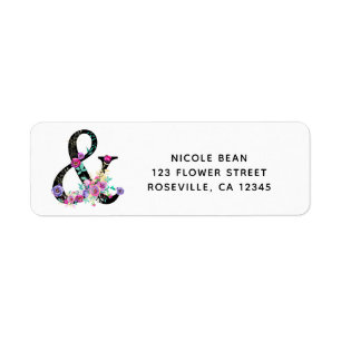 Black Floral Modern Ampersand Chic Spring Wedding Label